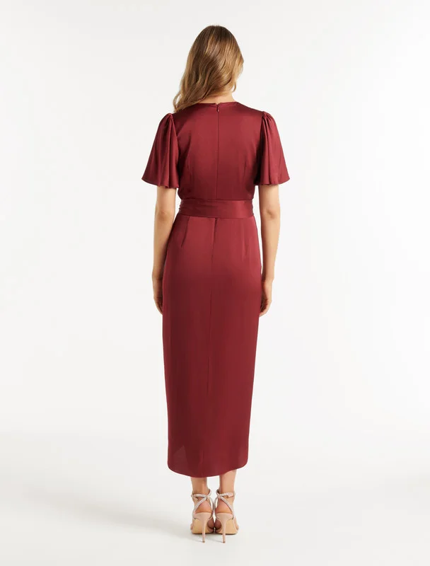forever new  CAROLINA Satin Midi Wrap Dress for Women | Best Price UAE